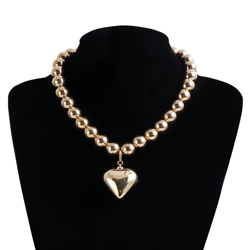 European and American exaggerated geometric round bead neck chain female versatile Necklace hot-selling CCB beaded love necklace female