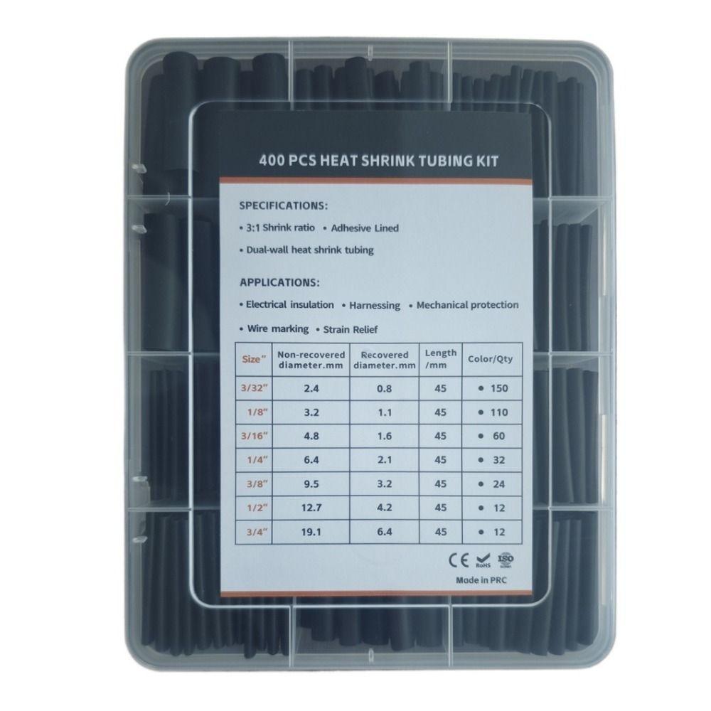 

400 Pcs Black Insulation Sleeving PE Shrink Tubing Heat Shrink Tubing Kit Marine Grade Shrink Wrap