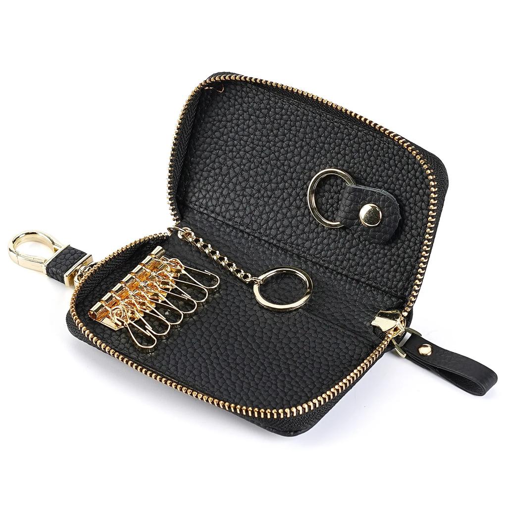 Men Genuine Leather Key Wallet Card Keychain Cover Zipper Card Holder Wallet Keys Organizer Large Capacity Household Key Bag