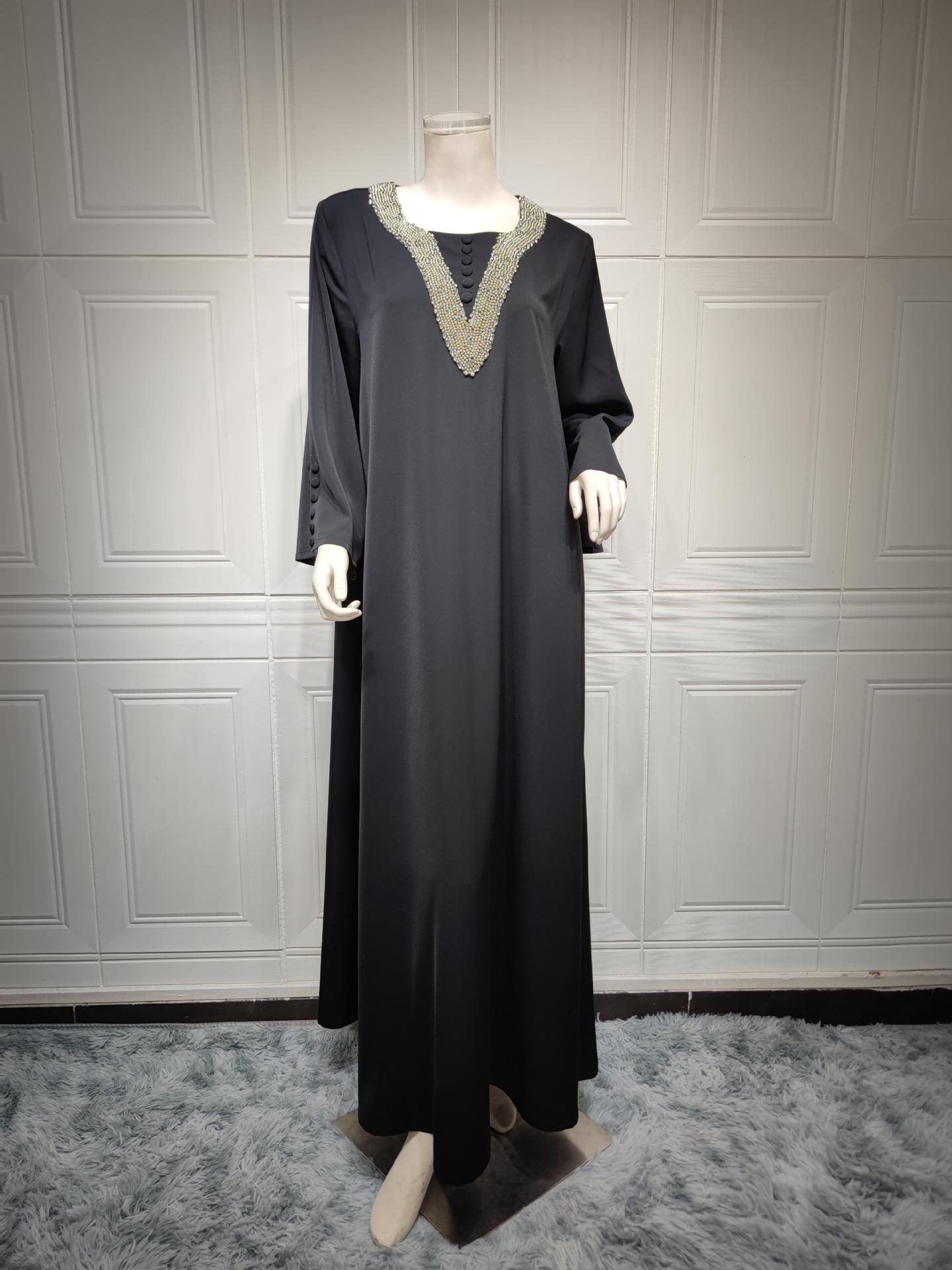 

Ближневосточная женская мода синего цвета с круглым вырезом и бисером, облегающее свободное мусульманское платье, Дубайский халат M чёрный