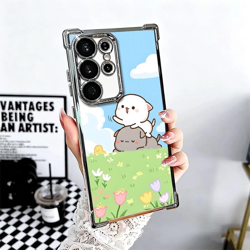 

Cartoon Cute Peach Goma Plating Phone Case For Samsung Galaxy S24 S25 FE S26 Edge S23 Ultra S22 S21 Plus S20 Anti-Fall Airabag C Samsung S22 Plus