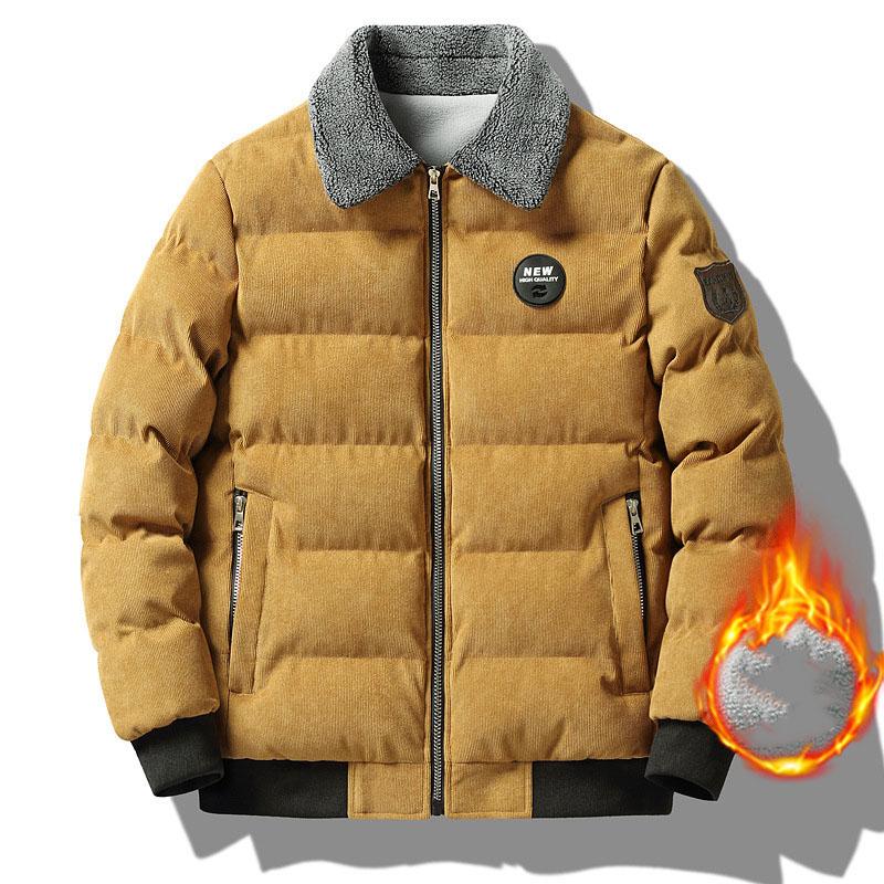 

Зимняя флисовая куртка, мужская парка, пальто, свободная однотонная ветрозащитная куртка с меховым воротником, теплая вельветовая куртка-парка, модная повседневная ветровка XL жёлтый