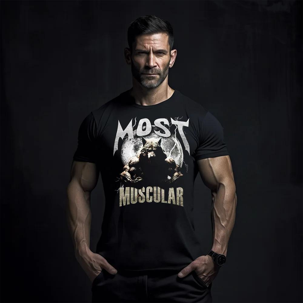 Wolf Full Moon Men Cotton TShirt Gym Casual HipHop Vintage Black - Men s Summer Cotton Graphic Tee S разноцветный