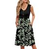Women Summer Printing Dresses Sleeveless Casual Loose Swing Button Down Midi Sundress With Pockets