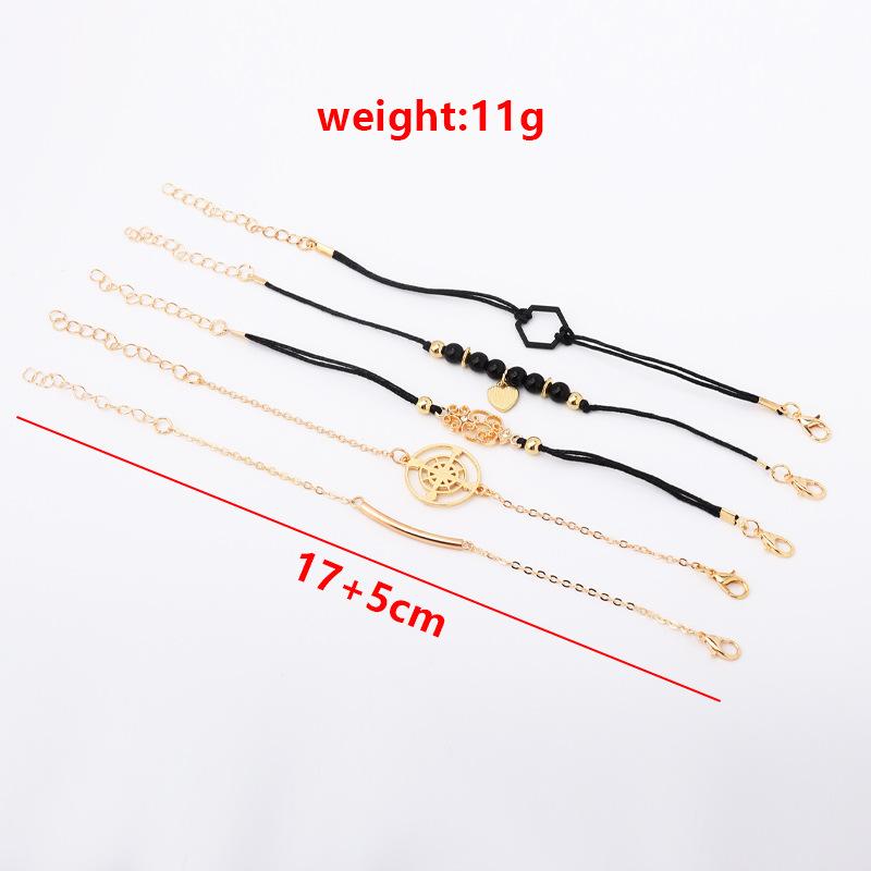 Hot Sale Copper Tube, Compass Personality Bracelet Black Hexagonal Diamond Five-piece Bracelet Women