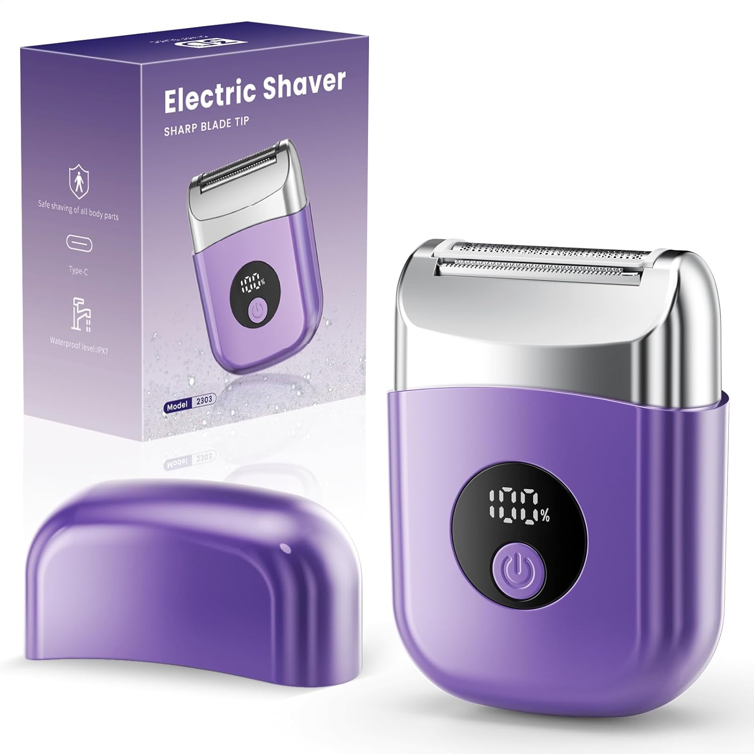 

Беспроводная электрическая бритва для женщин, перезаряжаемый триммер со светодиодным дисплеем, для лица, подмышек, зоны бикини, губ, рук, ног (розовый) фиолетовый