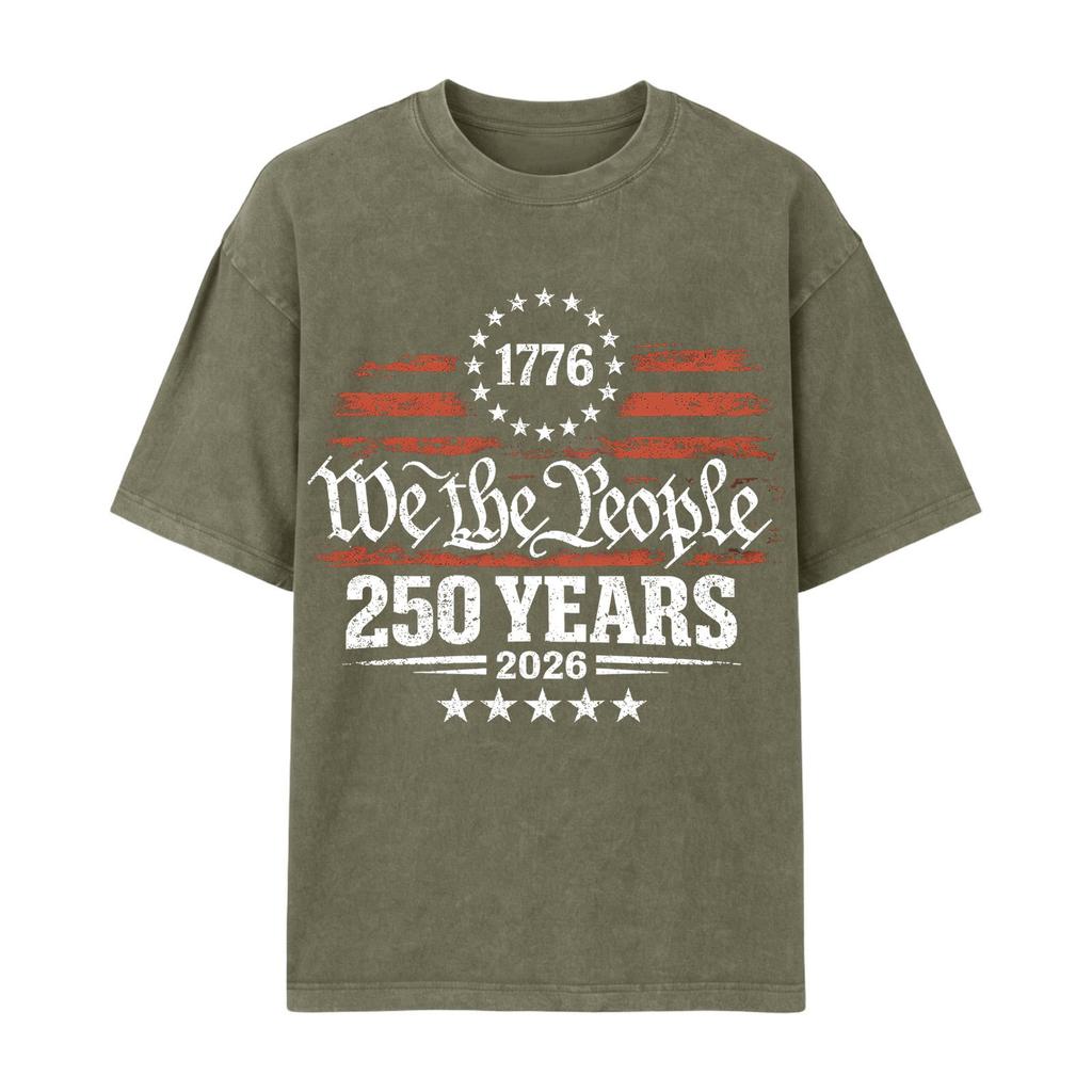 Cotton Crew Neck Short Sleeve T Shirt with 1776 We The 250 Years 2026 Print Loose Fit Unisex Style Top