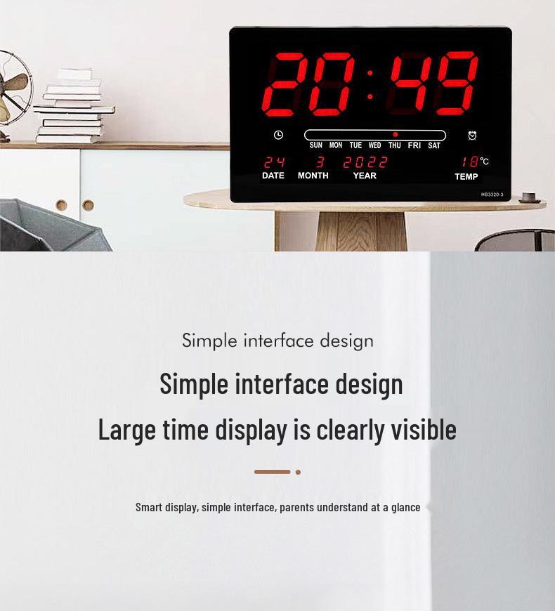 LED Digitaler ewiger Kalender mit großen Ziffern, Wanduhr mit Temperatur- und Luftfeuchtigkeitsanzeige.
