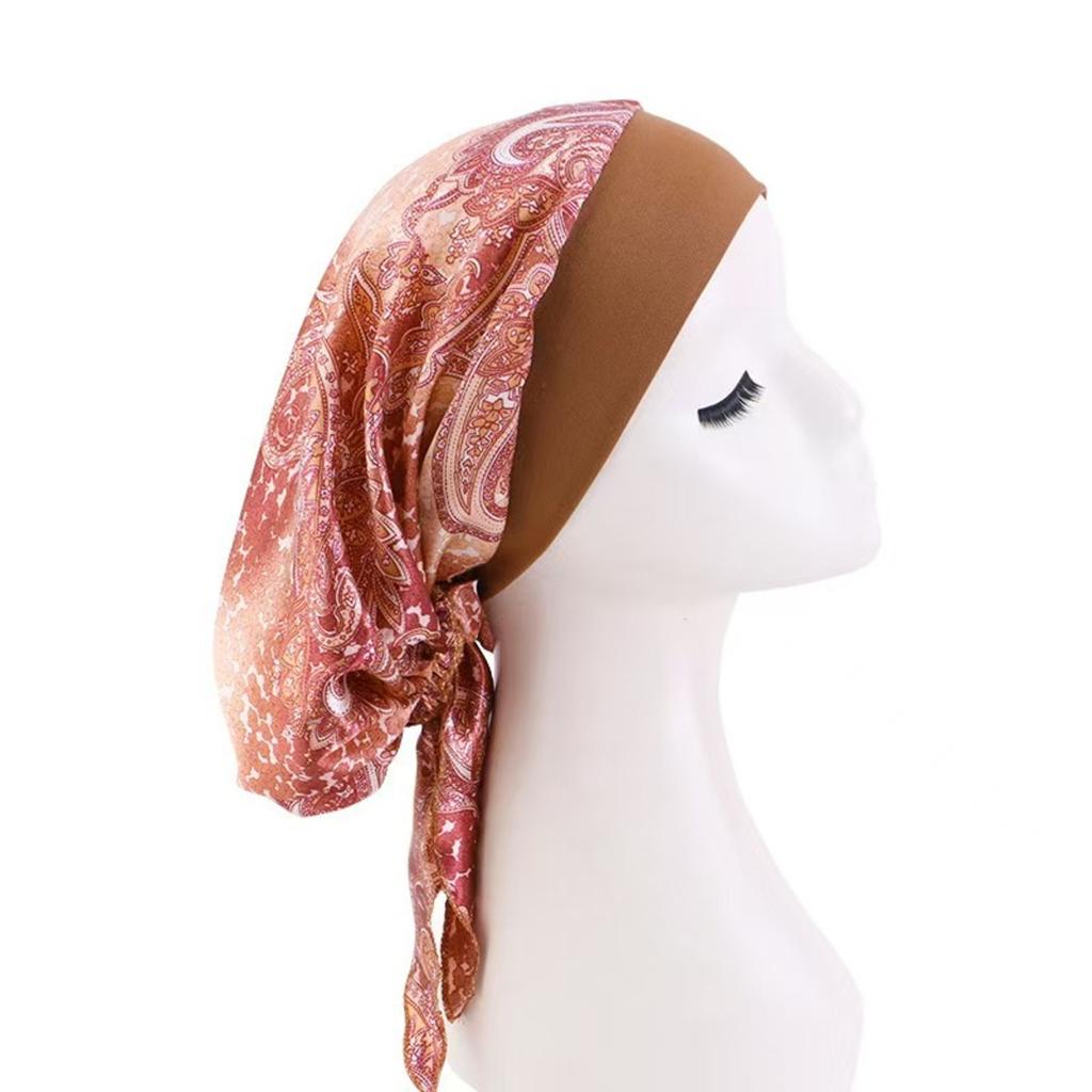 Elastic Printed Headscarf Pre-Tied Muslim Female Turban Chemotherapy Cap Hair Loss Cover Stretchy Head Wrap Bandana for Women