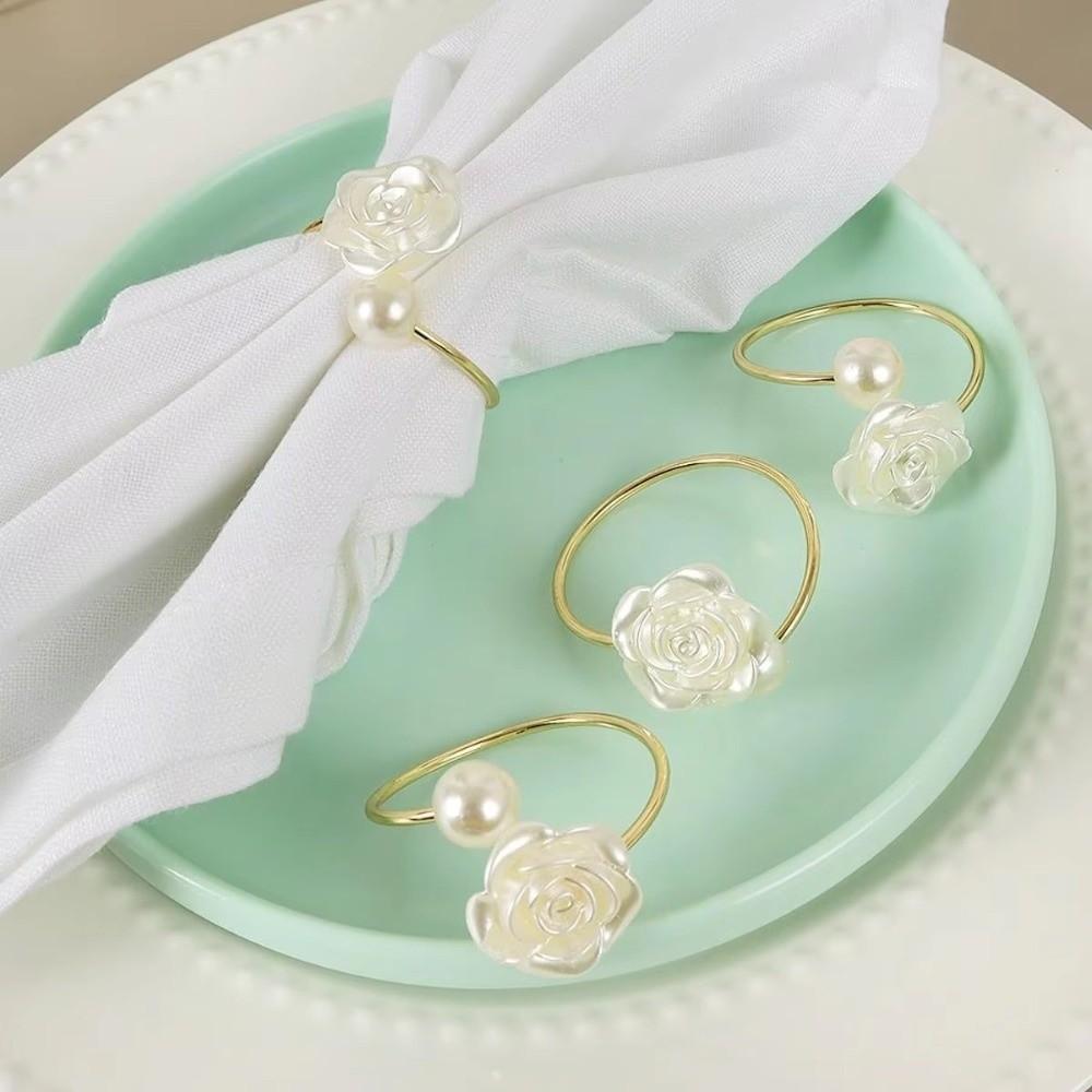 6PCS Elegant Rose Napkin Buckles Exquisite Serviette Buckles Decorative Napkin Holder  Holiday