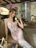 French Floral Print Dress, Spring/Summer 2026 – Elegant, Waist-Cinching, Slim-Fitting, Long Skirt.