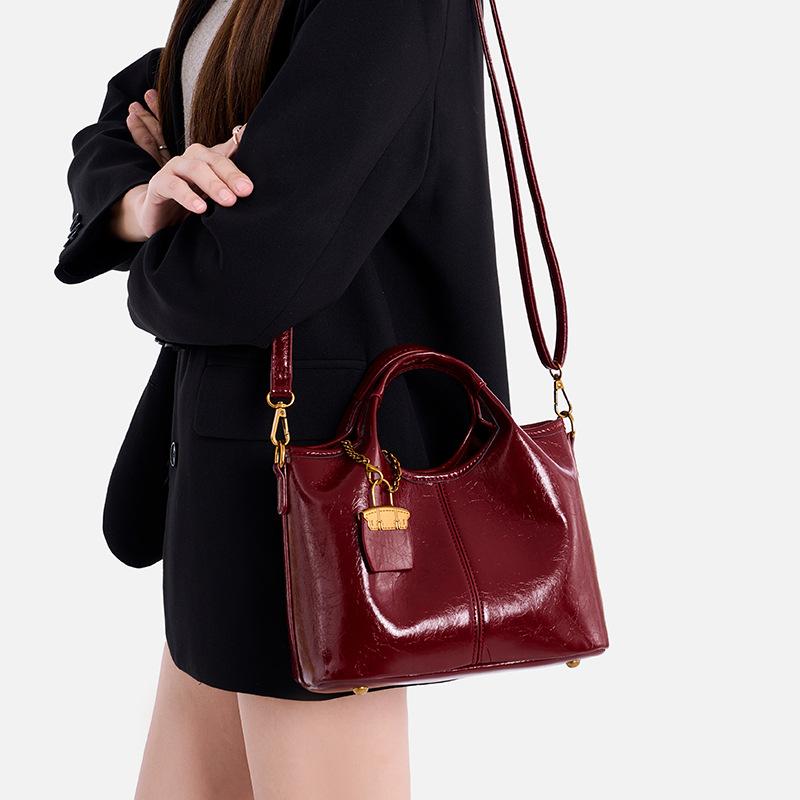 Bolsa Saco de Couro Wax Oil Moda Retrô, Bolsa de Mão Cesta de Legumes, Bolsa Transversal de Alto Padrão