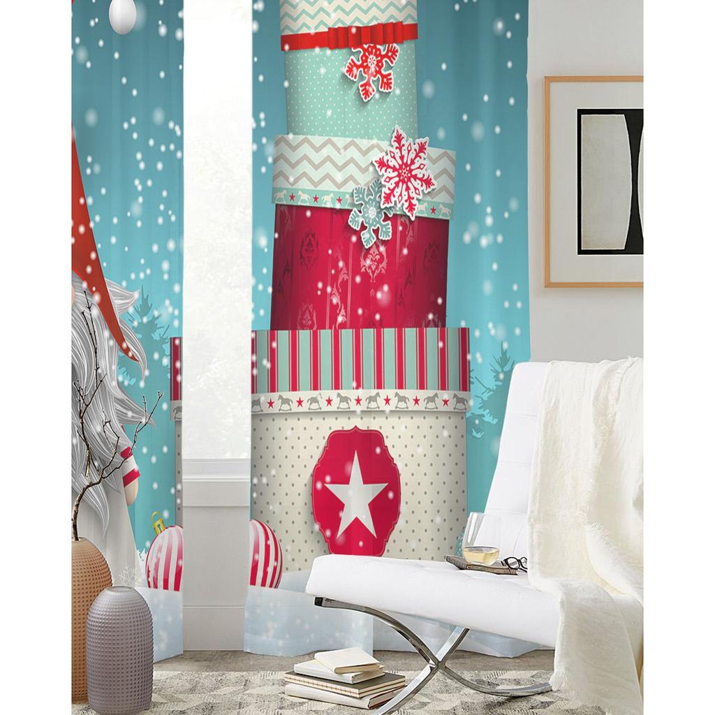 Christmas Winter Gnome Gift Snowflake Ball Bedroom Sheer Window Curtain Living Room Tulle Curtain Voile Drapes for Hotel Kitchen