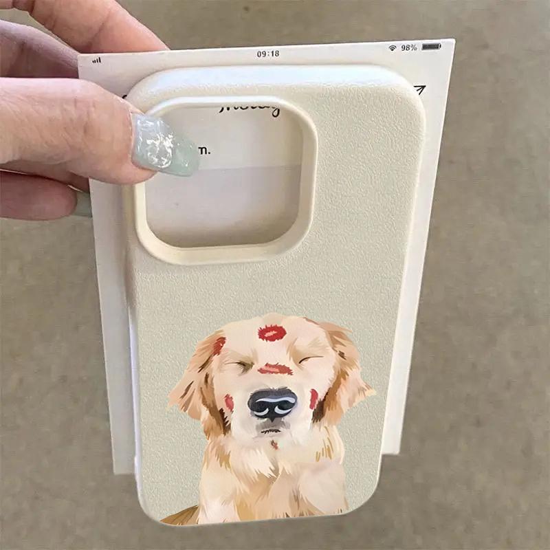 Cute Golden Retriever Red Mark Pattern Design Protective Cover for iPhone 17 16 15 14 13 12 11 16E Series Pro Max Plus