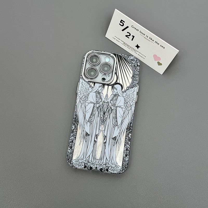 

Ретро Чехол для телефона с ангелом Купидоном для iPhone 16 15 14 Plus 13 12 11 Pro Max X Xs XR 8 7 Жесткий чехол с текстурой пера For iPhone 16 Plus