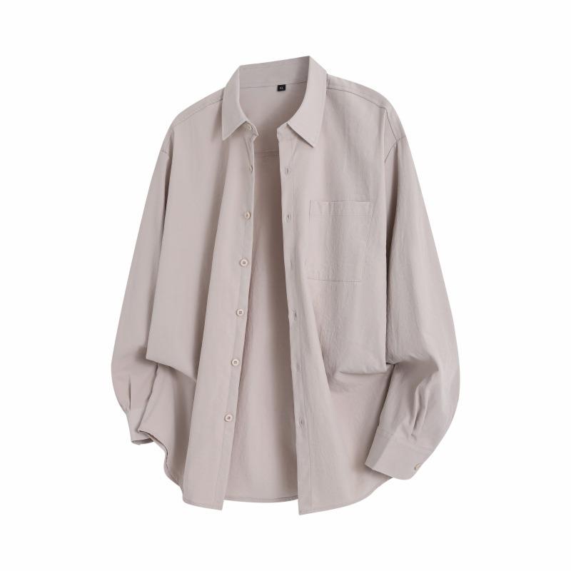 Men Solid Color Loose Casual Long Sleeve Button Up Shirt Outerwear