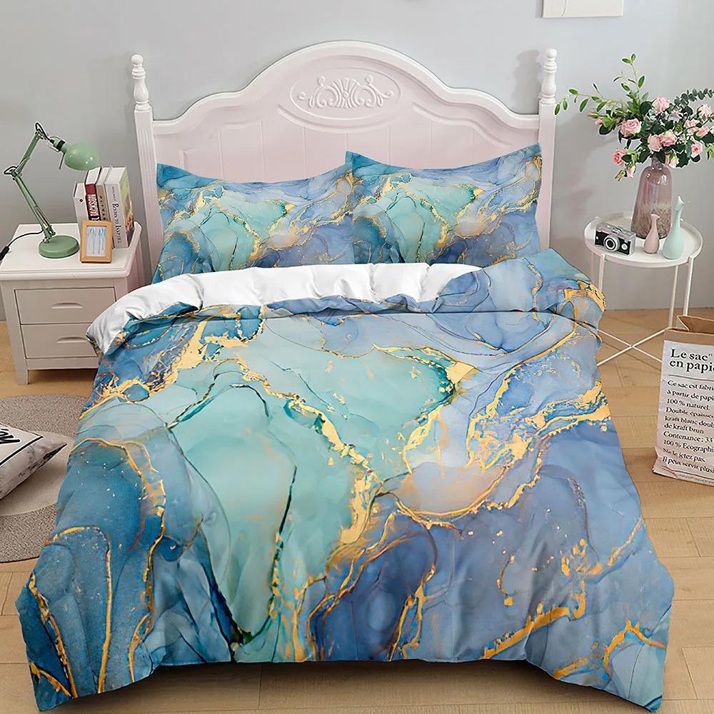 Marble Bedding Set King Queen Size Grey Gold Duvet Cover Modern Abstract Art Gothic Soft Quilt Cover for Adults