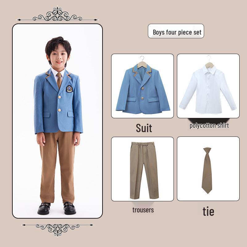 British College Style School Uniform Set – Kindergarten Boys' & Girls' Plaid Suit and Skirt.