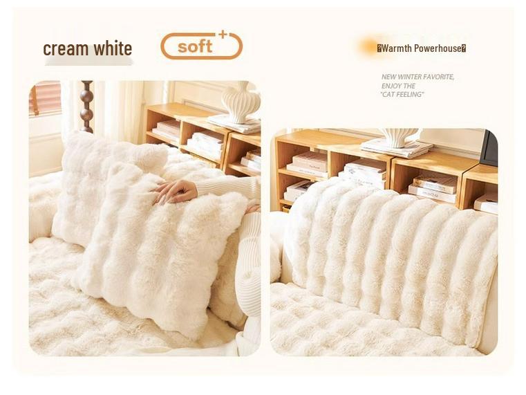 Non-Slip Rabbit Plush Winter Sofa Cushion & Tatami Blanket