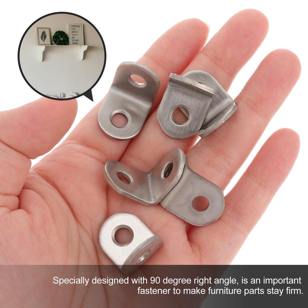 20Pcs Stainless Steel Corner Braces 20x20x16mm L Shape Fasteners Furniture Support Angle Bracket Silver Tone 2 Holes Round End