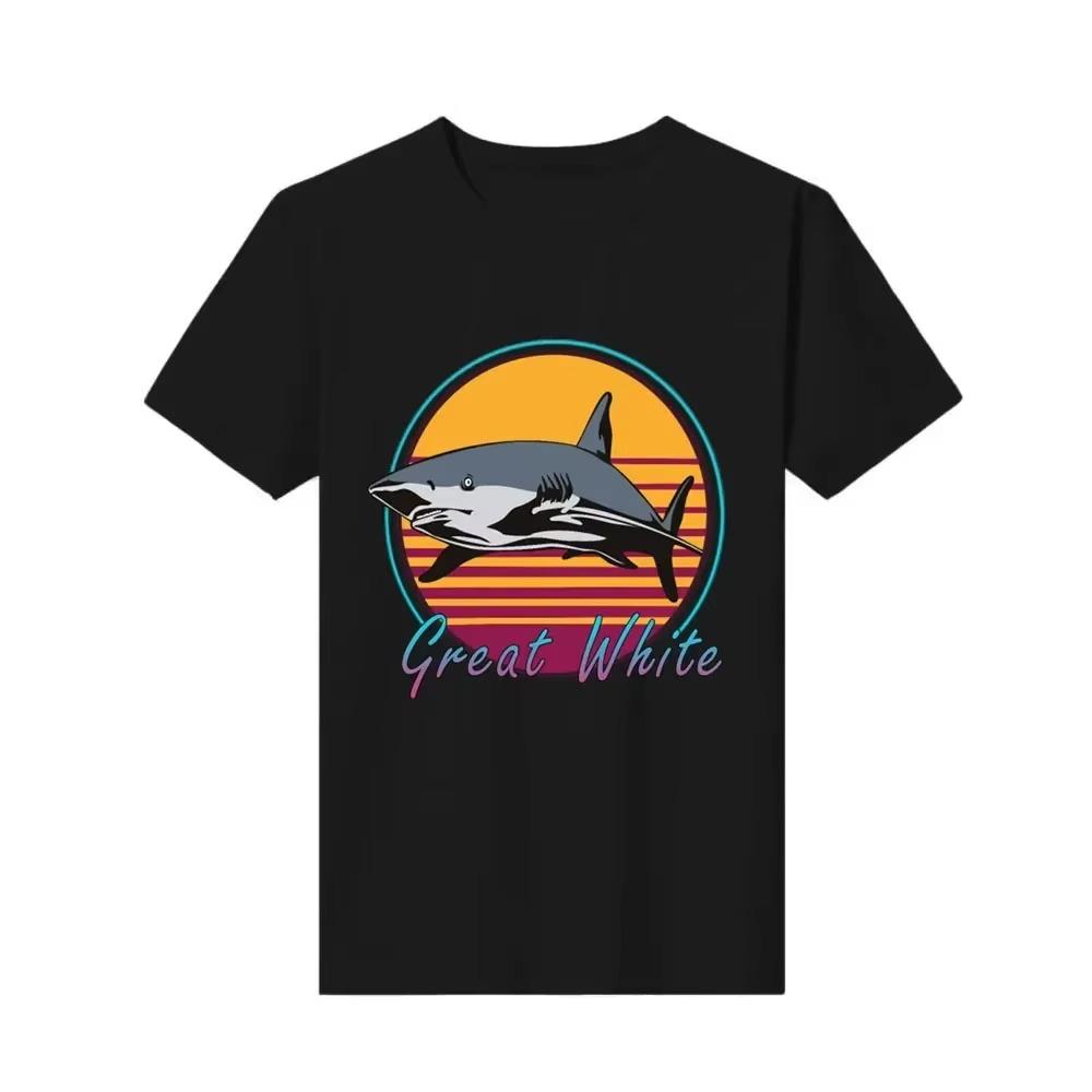 Retro 80s Art Great White Shark Novelty Sport  Kawaii Anime Graphic Retro Fashion Print New Top Mens T-shirt