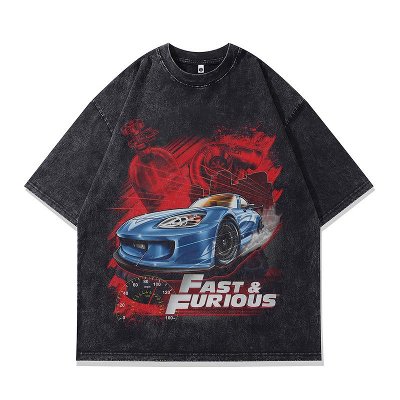 Maßgeschneidertes Digitaler Direktdruck Herren Kurzarm T-Shirt Amerikanischer Retro Racing Reine Baumwolle Lässig Herren und Damen