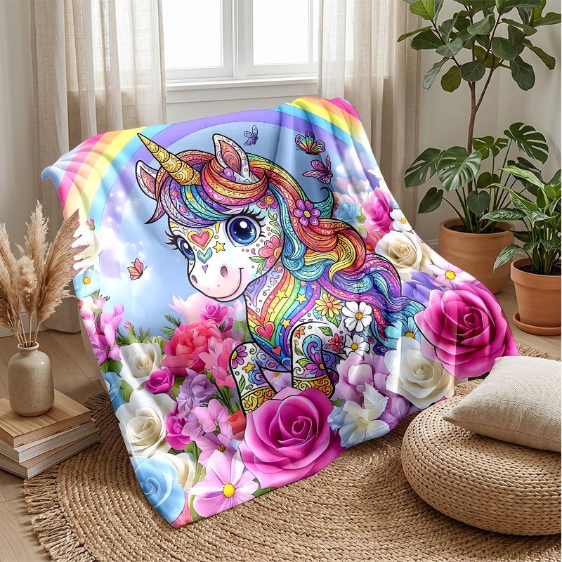 

Colorful Rainbow Unicorns blanket Personalized Name Flannel Blanket Soft Cozy Plush Throw for Sofa Bed Lightweight Home Decor 75x90cm