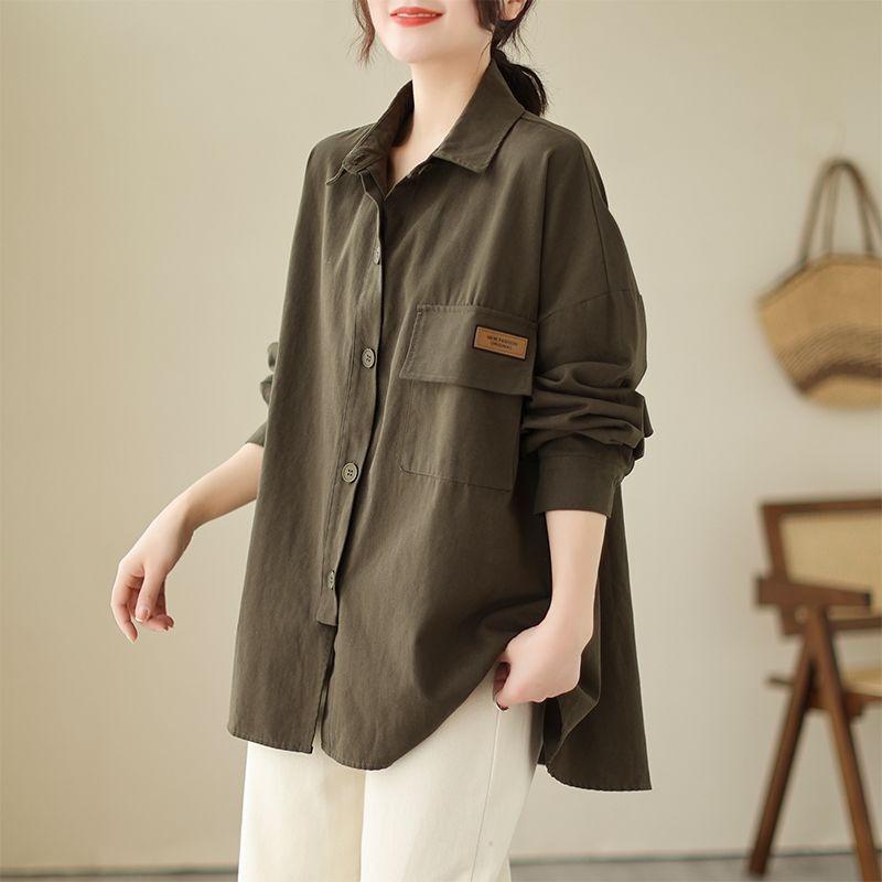 Casual Workwear Pocket Shirt Jacket Women's Loose Lapel Versatile Fashion Long Sleeve Cardigan Top