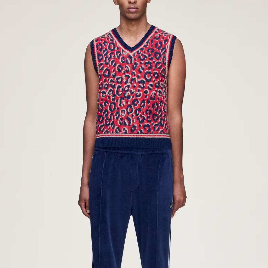 adidas X Wales Bonner Animal Print V-Neck Knit Sports Sleeveless Vest Men Tops KD0335