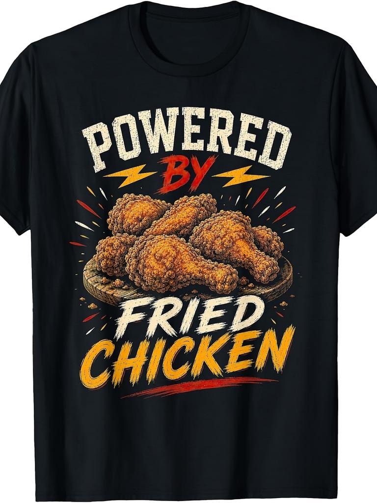 Unisex T-shirt Fried Chicken Lover T-Shirt - Retro Funny Food Humor Saying with Fried Chicken Print, Round Neck Cas