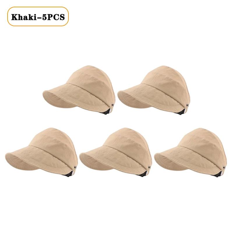 1-10PCS Foldable Wide Brim Ponytail Sun Hat Drawstring Adjustable Cap Summer Quick-dry Visor Fisherman Cap for Women Beach Hat
