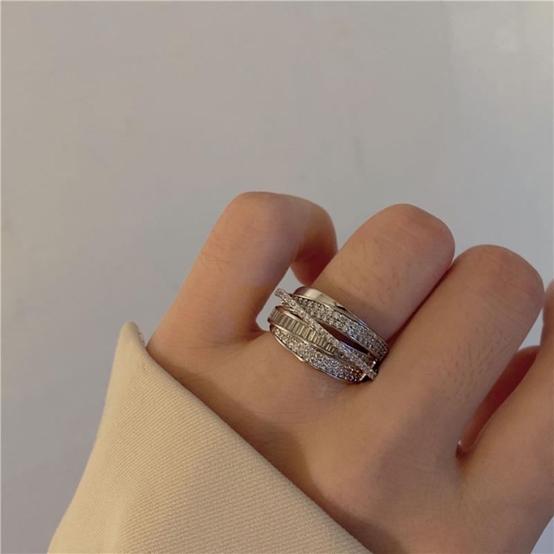 Copper Color Rhinestone Ring Multi-Layer Winding Rings For Women Wedding Full Zircon Finger Rings Jewelry Gifts