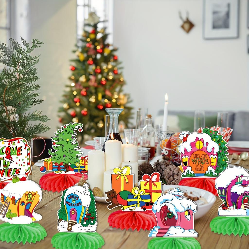 Whoville Weihnachtsdekorationen, 8 Stück Willkommen in Whoville Dekoration Mittelstück, Whoville Weihnachtsdekorationen Innenbereich, Weihnachten