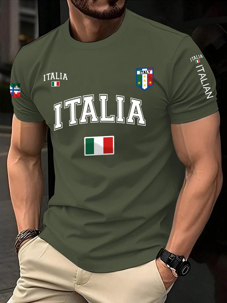 Summer ITALIA Print Print Casual Men'S Clothing Trendy Short-Sleeve Round-Neck Women's T-Shirts Tops Tee