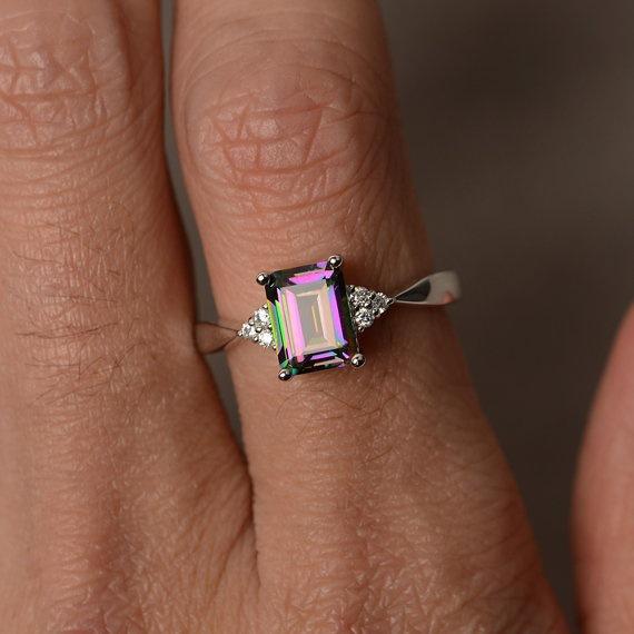 Luxury Colorful Stone Square Diamond Ring, European and American Creative Personality Inlaid Rainbow Gemstone Jewelry Zircon Ring
