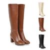 Stiefel Damen kniehoch Plateau Damen Leder Modisch Langer Schaft Blockabsatz Spitze Seite Reißverschluss Zapatos Para Mujer