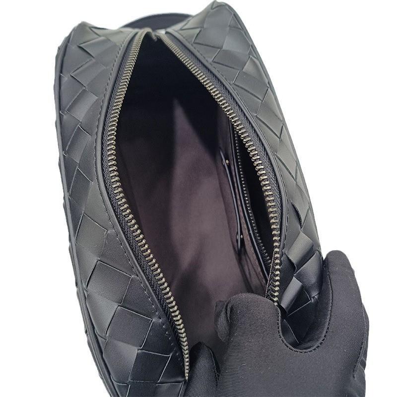 Pelle Vera Intrecciata a Mano da Uomo Portatile Strato Superiore Pelle di Mucca Cerata alla Moda Borsa da Bucato Cosmetico da Donna
