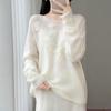 2026 Women's Hand-Embroidered Pure Wool Knitwear: Soft, Loose, Round Neck, Long Sleeve Sweater for Autumn/Winter
