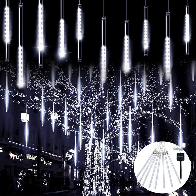 Solar LED Meteor Shower Lights: Colorful Outdoor String Lights for Christmas and Festivals.