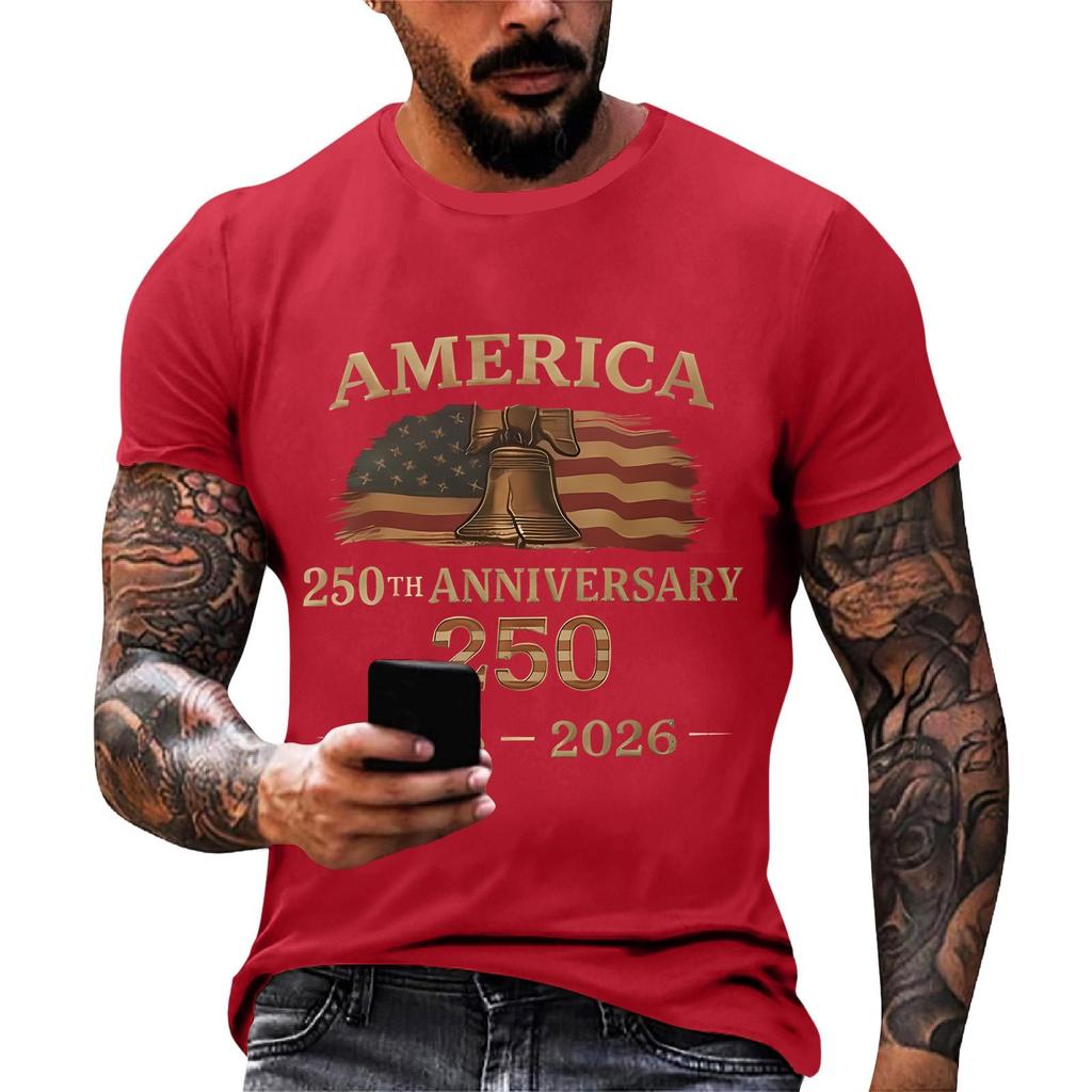 Herren lockeres und lässiges T-Shirt mit Flaggenaufdruck, Kurzarmhemd