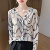 Women S V Neck Printed Short Cardigan Thin Versatile Top