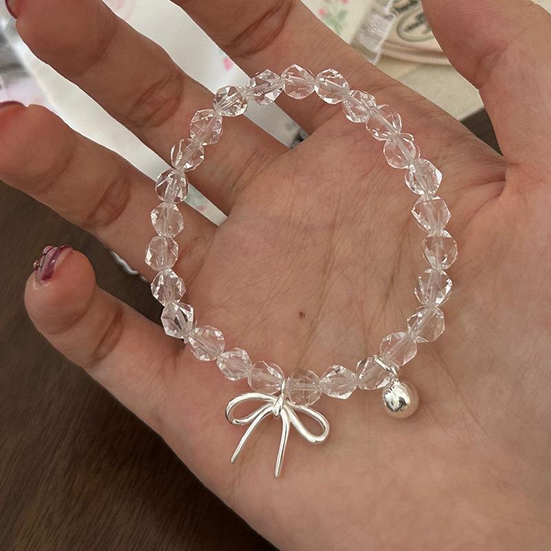 Bow Transparent White Crystal Beaded Bracelet Women'S High Sense Elegant Fashion Temperament Trend Versatile Bracelet Jewelry