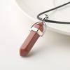 Naturstein Anhänger Halskette Damen Mädchen Geschenk PU Leder Sechseckige Säule Spitz zulaufender Schmuck