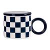 Creative Checkerboard Ceramic Mug Household Cup With Lid And Spoon High Value Afternoon Tea Coffee Cup