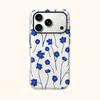 Clean Serene Indigo Blue Stem Floral Pattern Art Film Aesthetic Protective Shockproof Bumper Case Cover For iPhone 14 15 16 Pro Max Plus