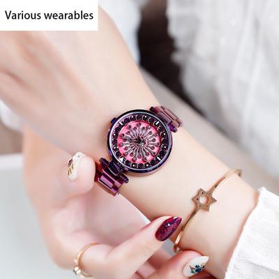 Neue Damenuhr Gypsophila rotierende Uhr im koreanischen Stil mit Diamanten besetzte, zeitgesteuerte Damenuhr mit Stahlgürtel
