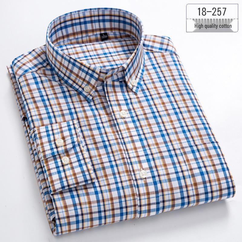 Men's Slim Fit Plaid Striped Pure Cotton Shirt