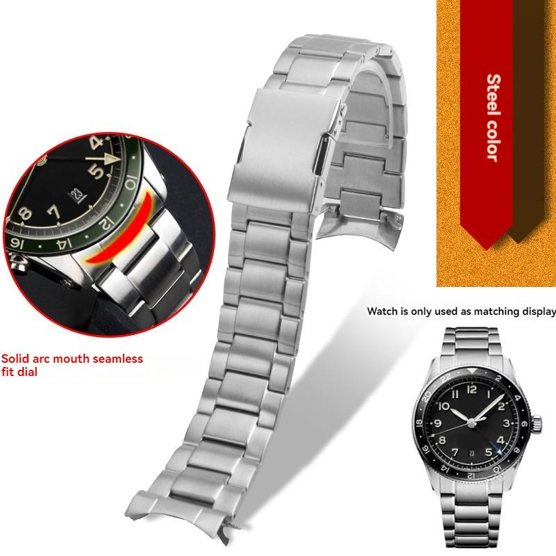 22mm Curved End Bracelet for Longines Pioneer Series L3.812 L3.802 Arc Mouth Stainless Steel Strap L3.812 L3.820 Men Watch Chain