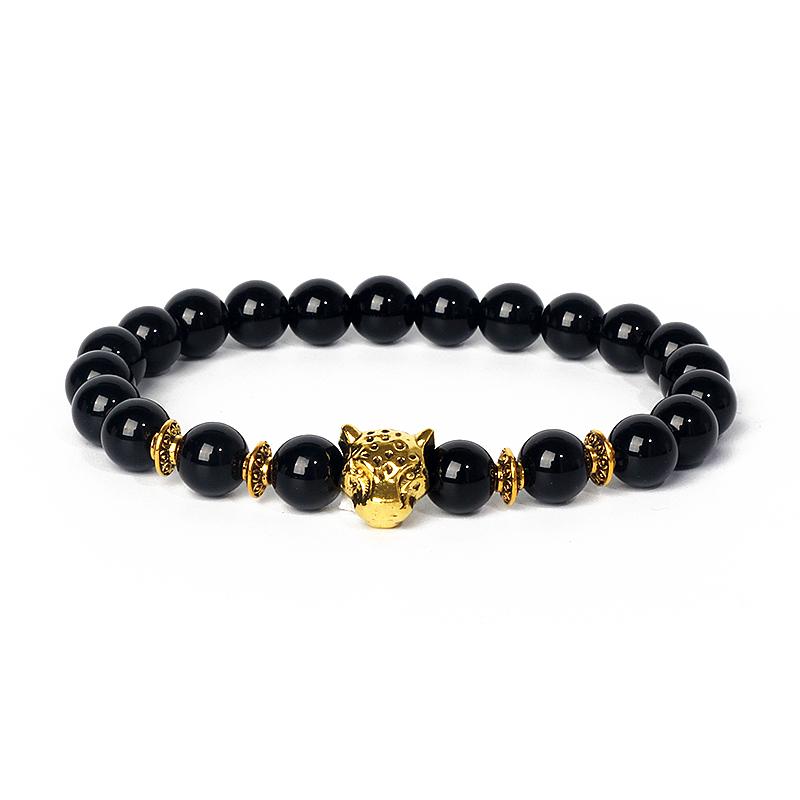 Leopard Head Beaded Bracelets for Men Women 8mm Rock Lava Stone Crown King Lion Charm Bracelet Set Natural Stone Elastic Jewelry