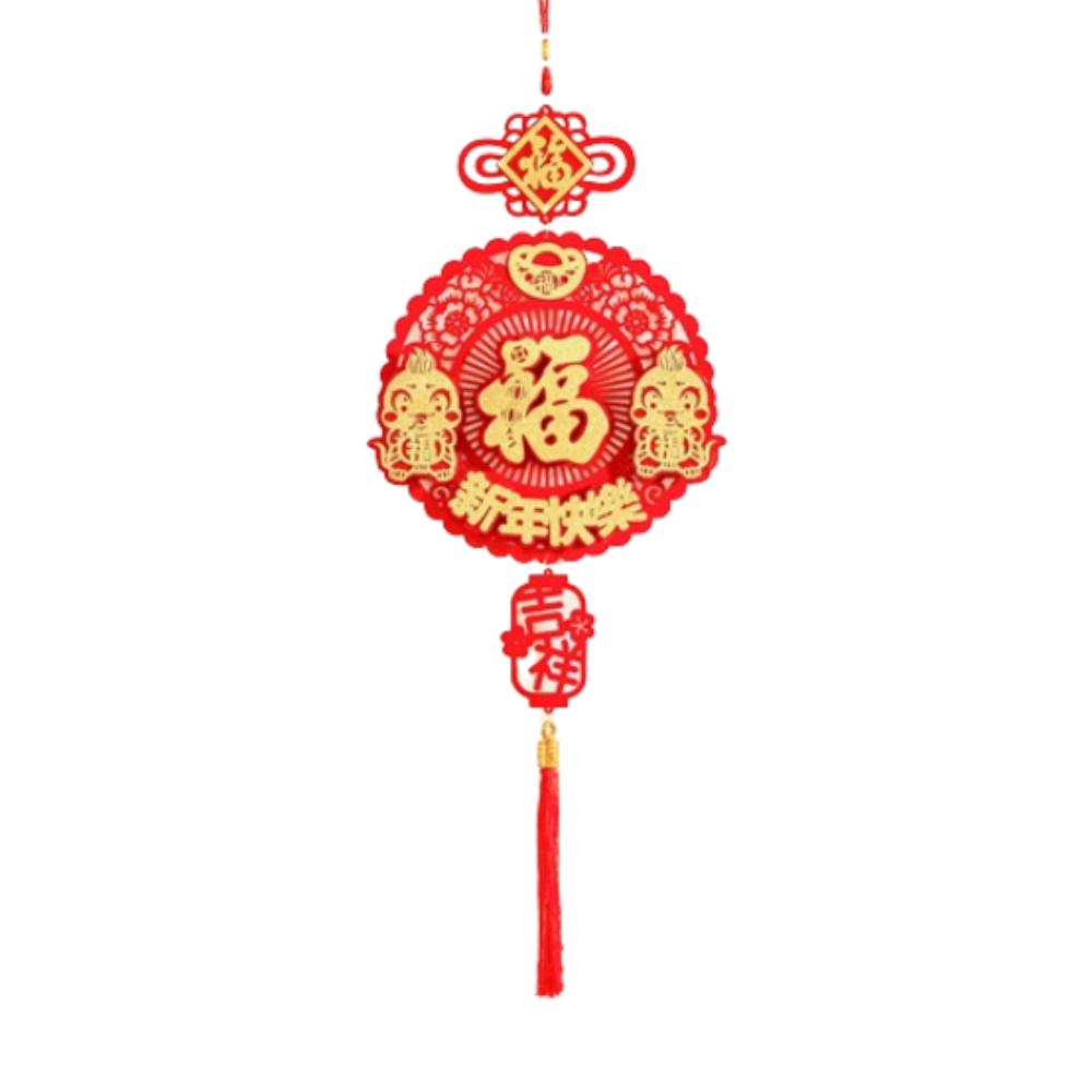 Red Chinese Lucky Character Pendants Flocking Spring Festival Hanging Decoration  Party Supplies